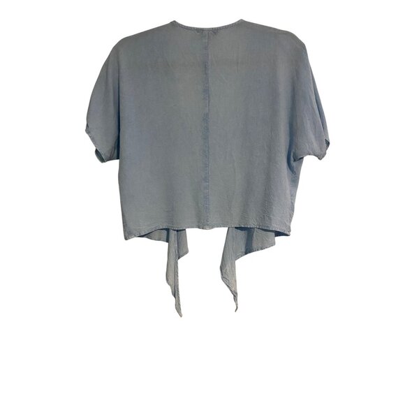 Sim & Sam Light Blue Draped Open-Front Short Sleeve Tie Cardigan Casual Comfy - Picture 3 of 13